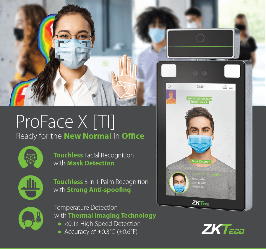 Máy chấm công nhận diện khuôn mặt và đo nhiệt độ Zkteco ProFace X [TI ...
