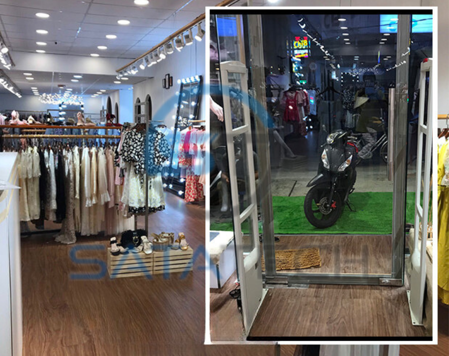 cận cảnh lắp đặt cổng từ tại shop quần áo
